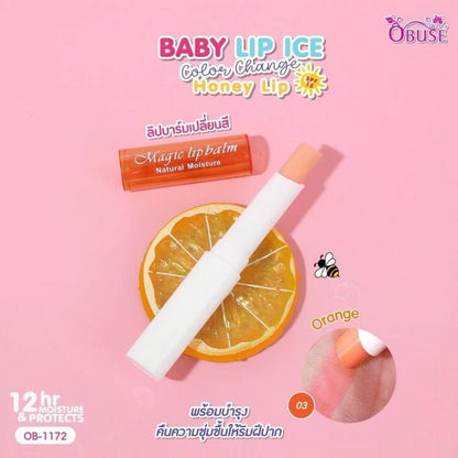 OBUSE Baby Lip Ice Color Change Lip Balm SPF15- Orange