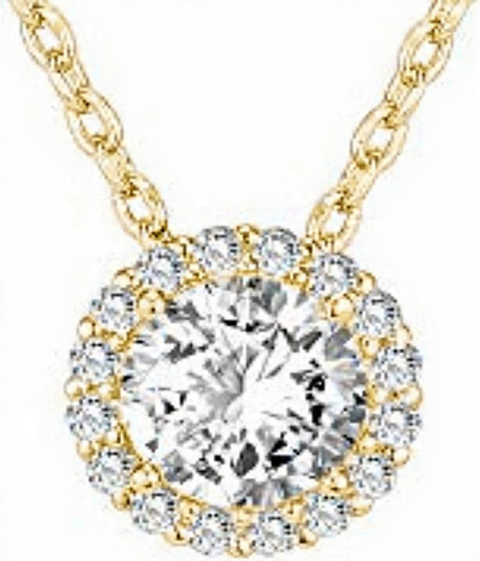 PAVOI 14K Gold Plated Post Faux Diamond Round Solitaire Pendant Halo Necklace