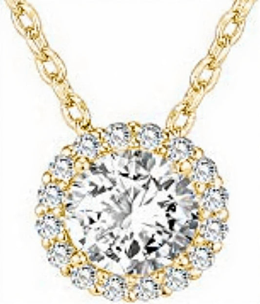 PAVOI 14K Gold Plated Post Faux Diamond Round Solitaire Pendant Halo Necklace