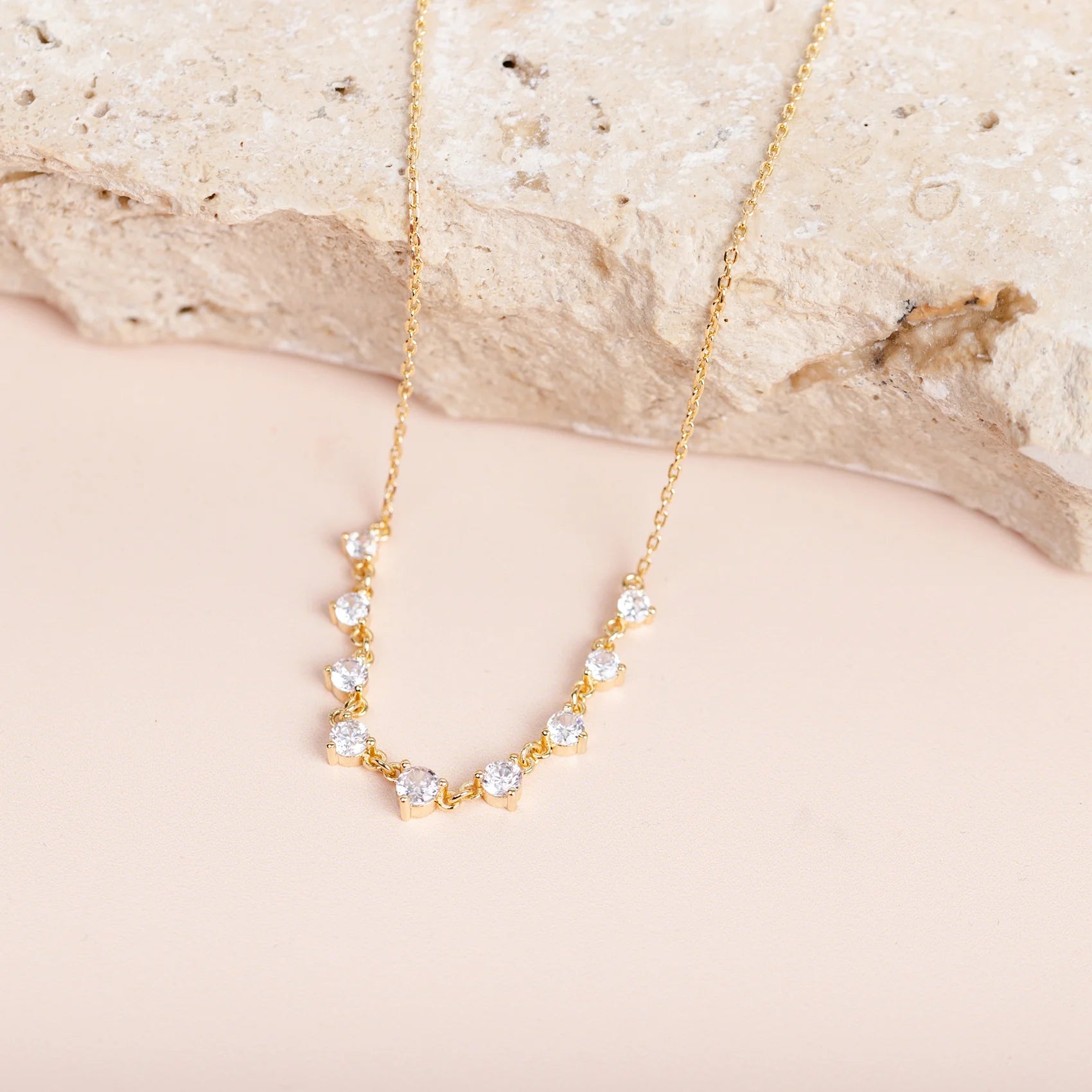 PAVOI 14K Plated Link CZ Necklace- Yellow Gold