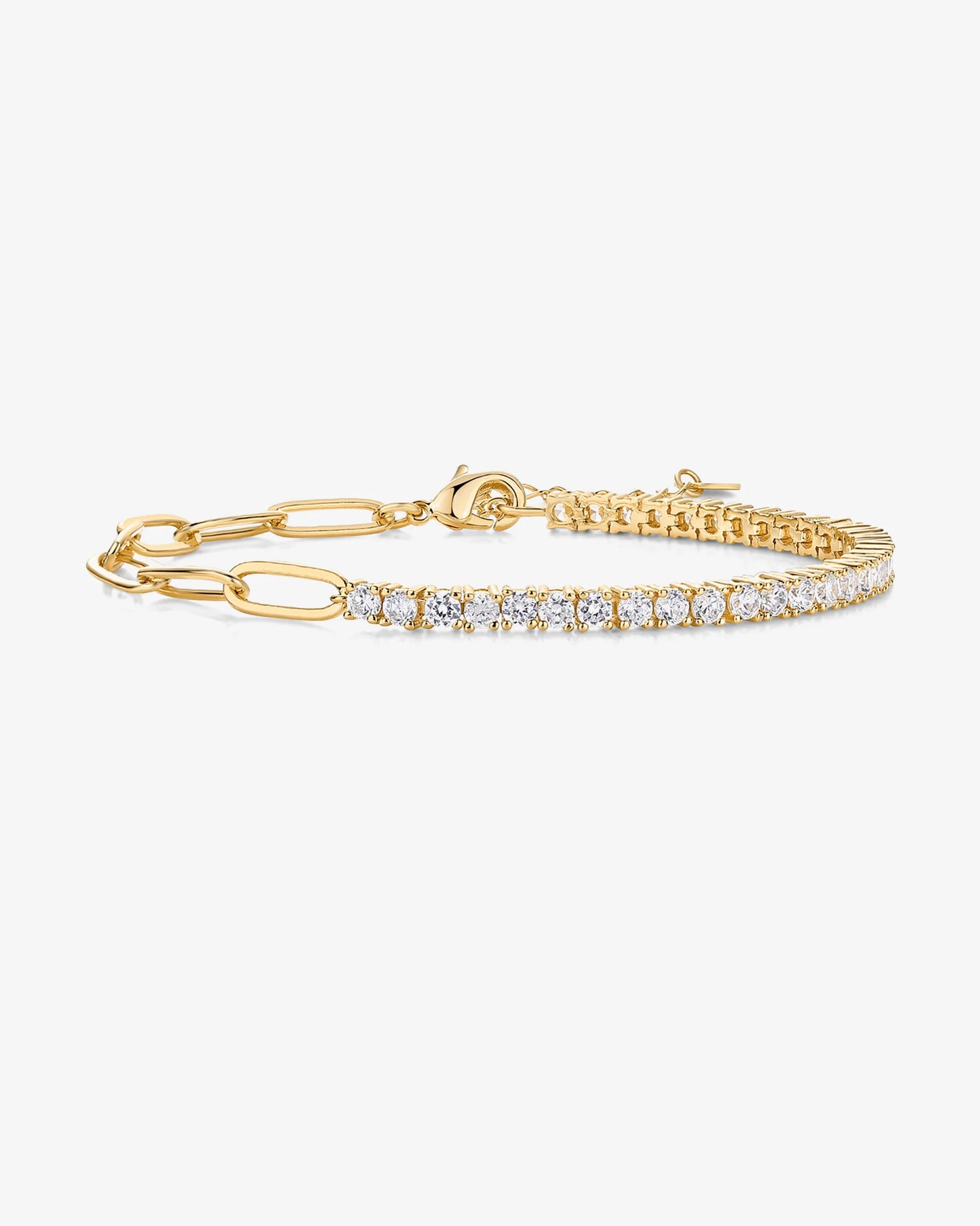 PAVOI Pave Tennis & Paperclip Bracelet- Yellow Gold