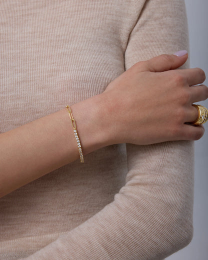 PAVOI Pave Tennis & Paperclip Bracelet- Yellow Gold