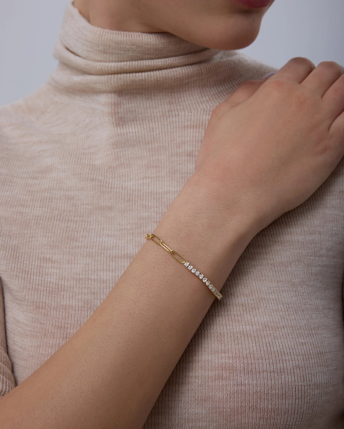 PAVOI Pave Tennis & Paperclip Bracelet- Yellow Gold
