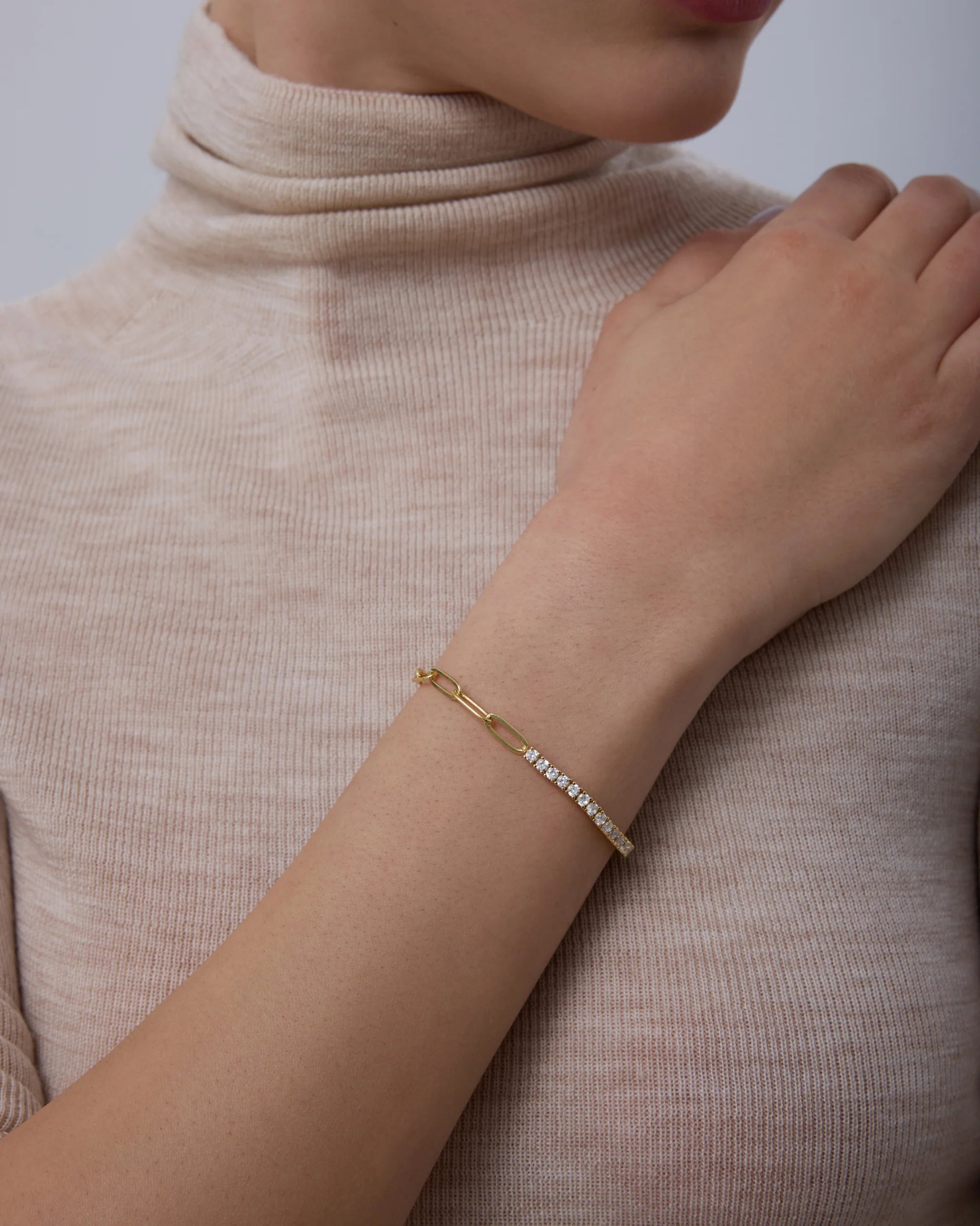 PAVOI Pave Tennis & Paperclip Bracelet- Yellow Gold