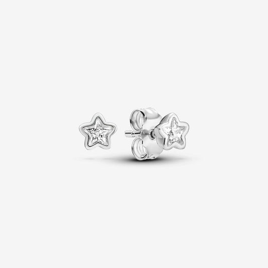 Pandora Star Silver Stud Earrings With Clear Cubic Zirconia