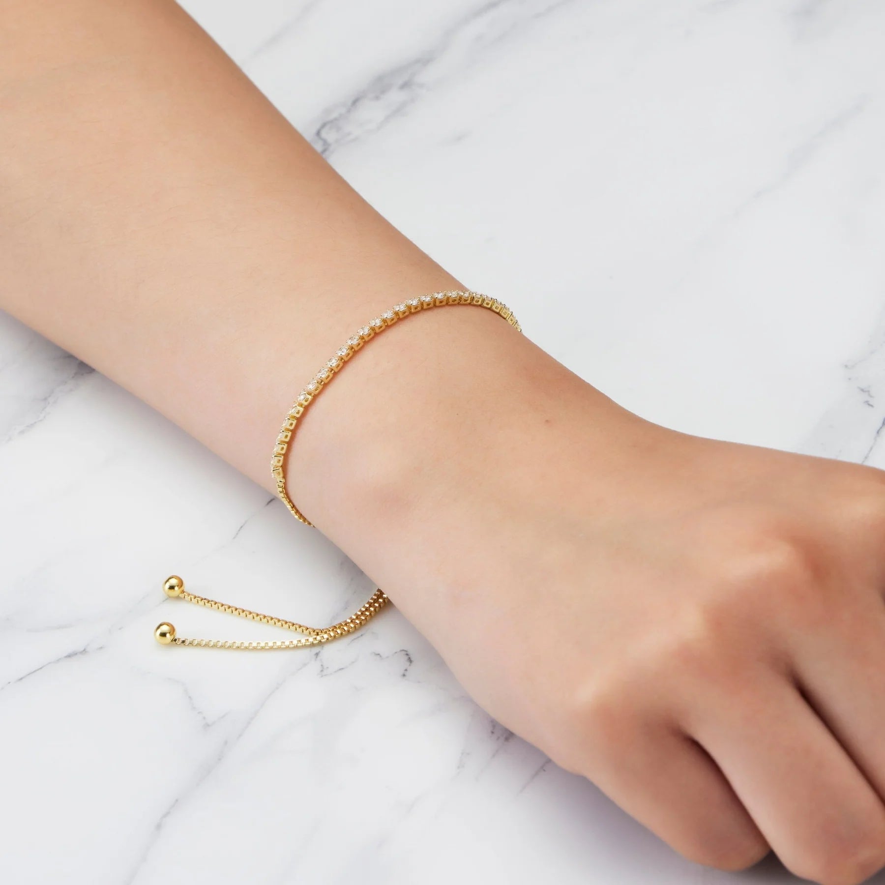 Philip Jones 18k Gold Plated 2mm Adjustable Tennis Bracelet