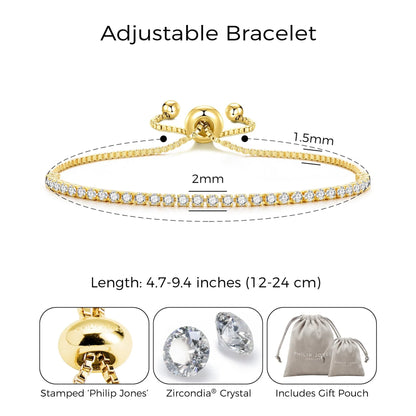 Philip Jones 18k Gold Plated 2mm Adjustable Tennis Bracelet