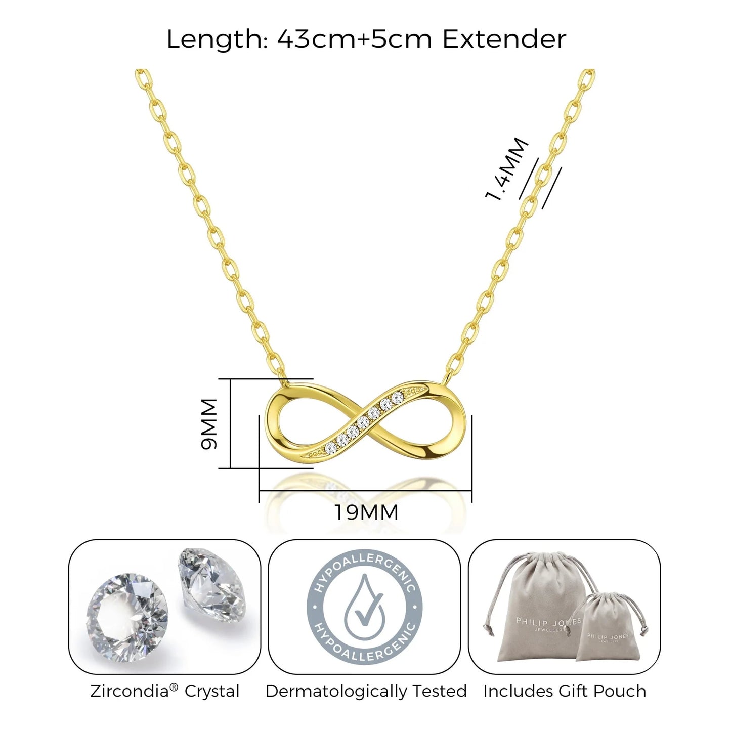 Philip Jones Gold Plated Infinity Pendant Necklace