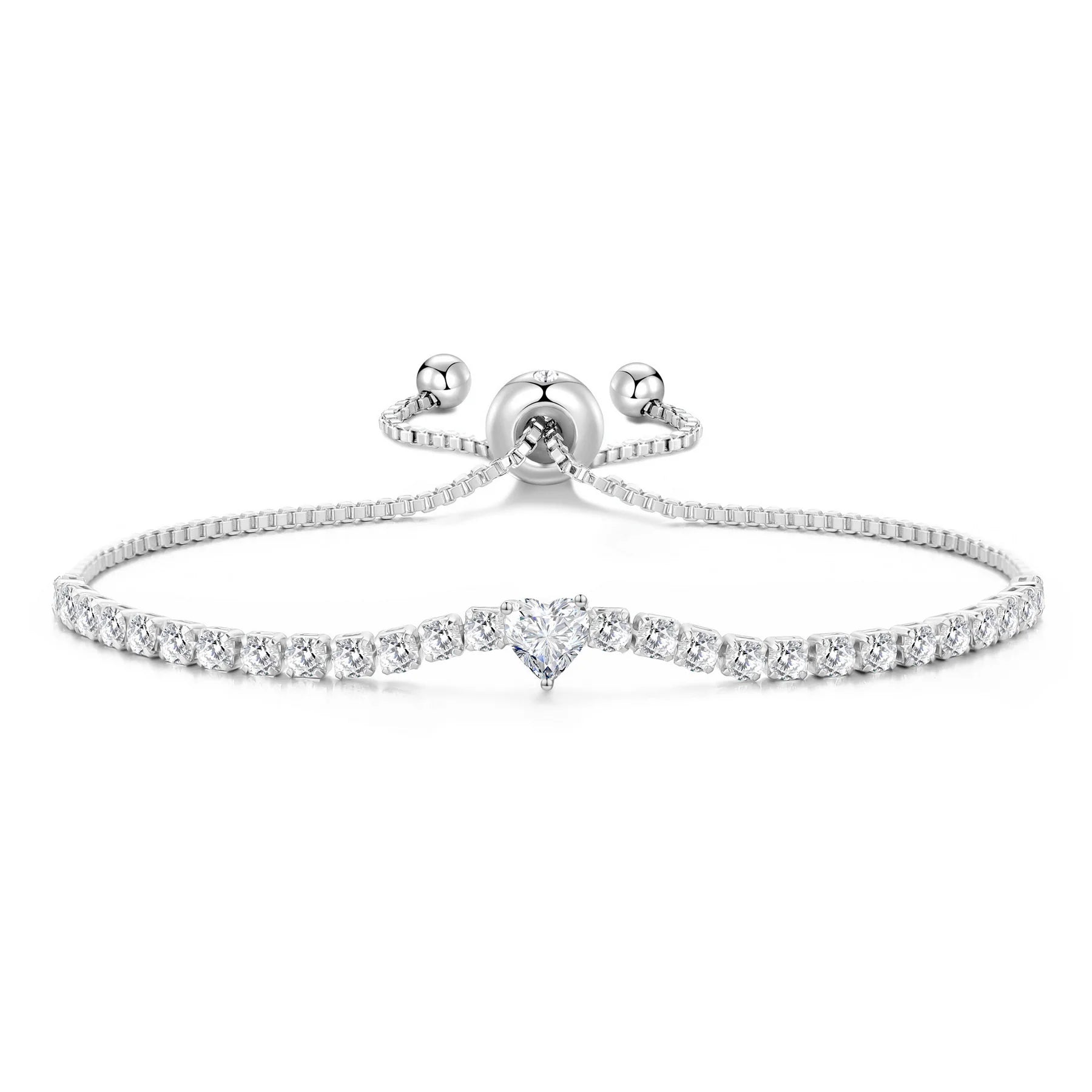 Philip Jones Silver Plated Heart Solitaire Friendship Bracelet