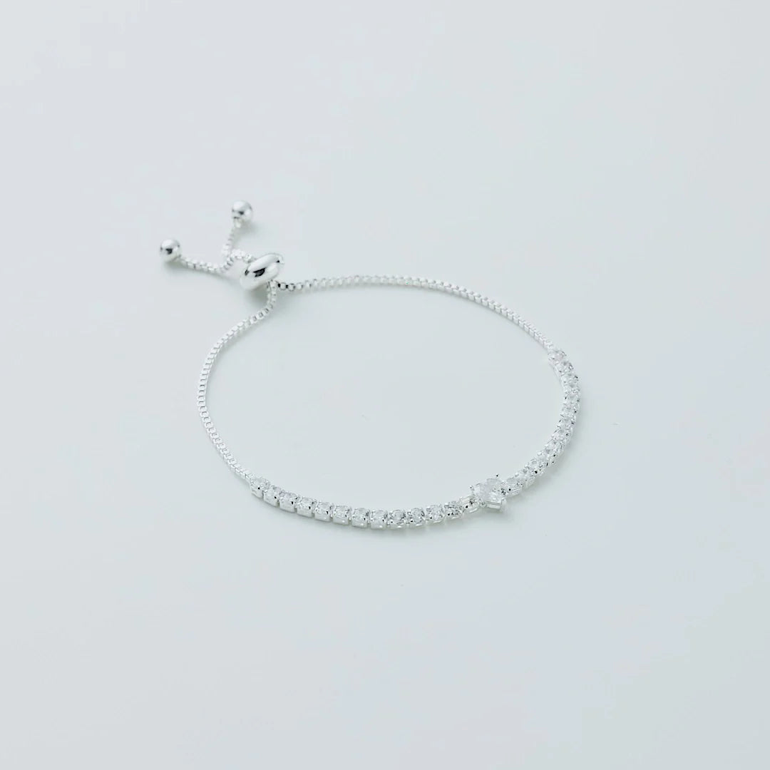 Philip Jones Silver Plated Heart Solitaire Friendship Bracelet