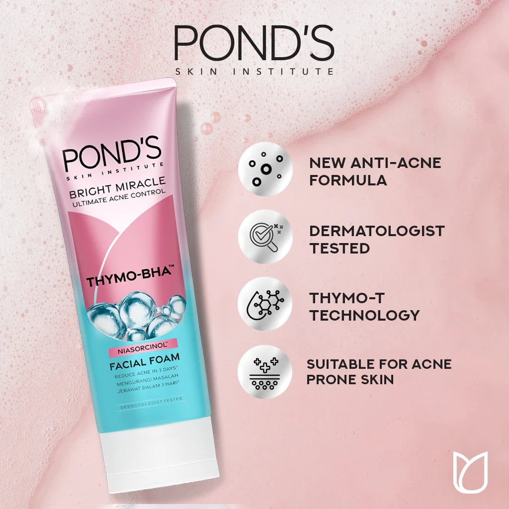 Ponds Bright Miracle Acne Solution THYMO-BHA Facial Foam 100ml