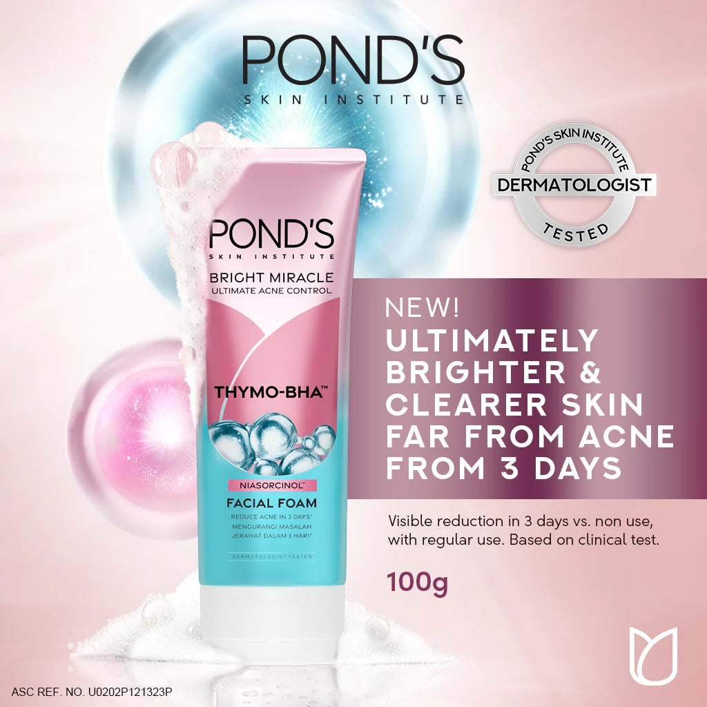 Ponds Bright Miracle Acne Solution THYMO-BHA Facial Foam 100ml