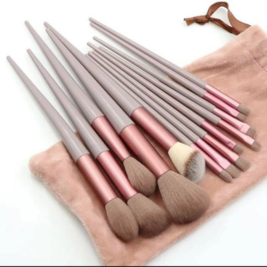 Shein 13 PC Makeup Brush Set with Pouch- Brown