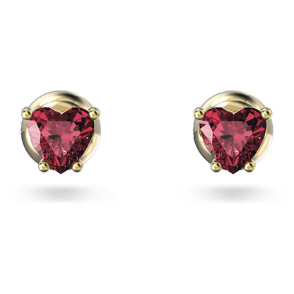 Swarovski Chroma Stud Earrings Heart, Red, Gold-tone plated