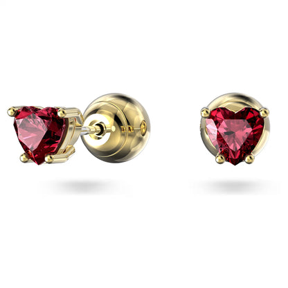 Swarovski Chroma Stud Earrings Heart, Red, Gold-tone plated