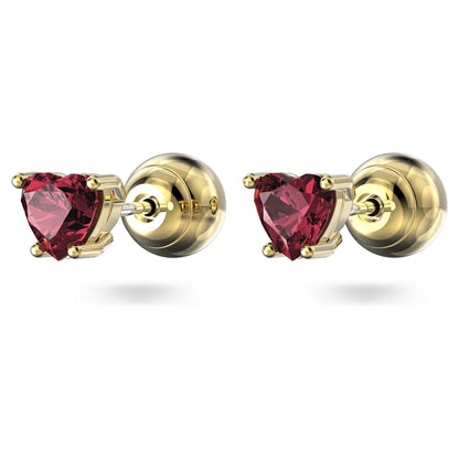 Swarovski Chroma Stud Earrings Heart, Red, Gold-tone plated