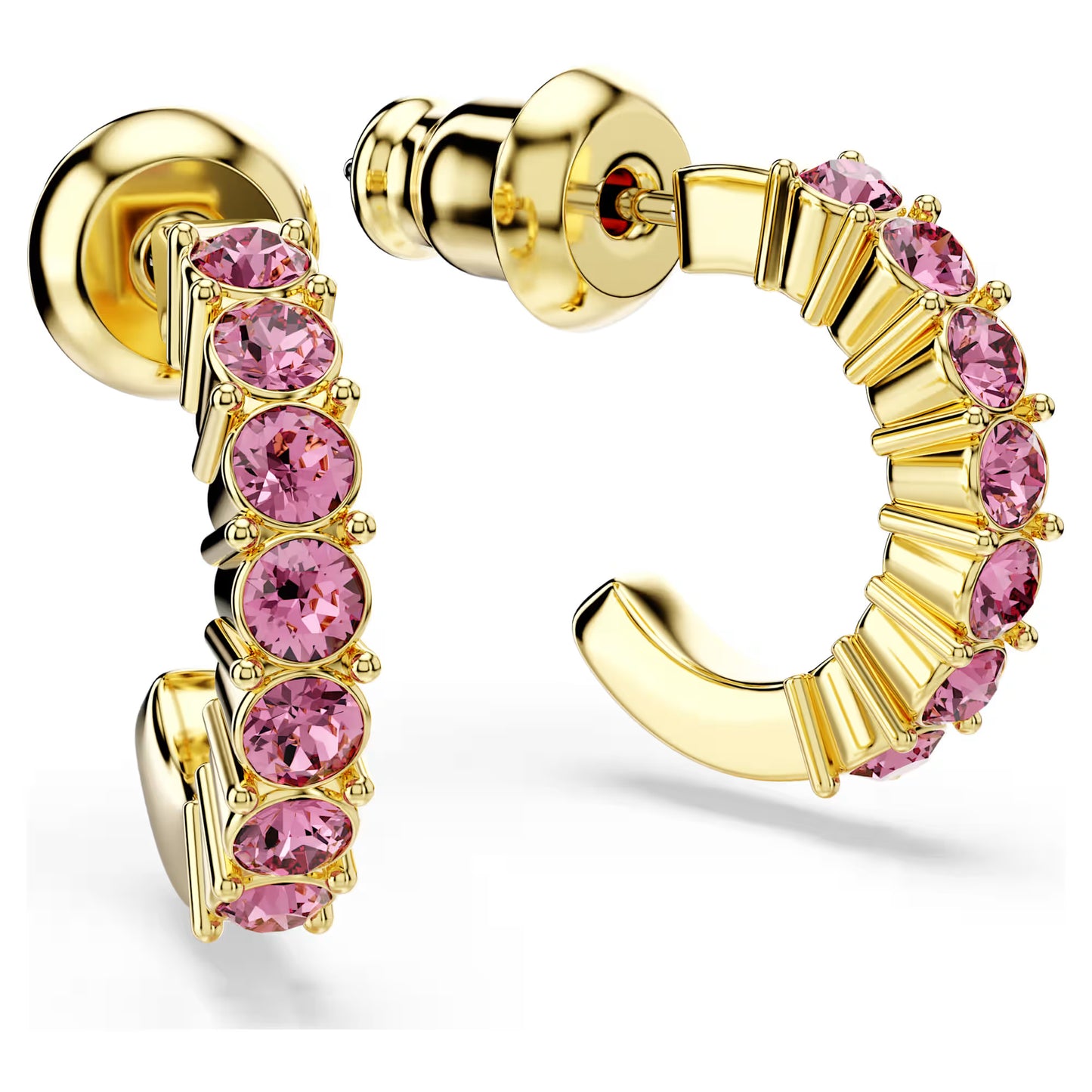 Swarovski Mini Hoop Earrings Round Cut, Pink