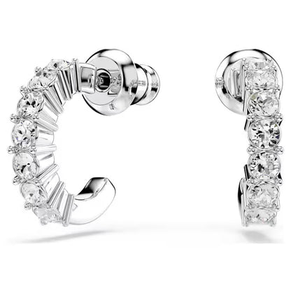 Swarovski Mini Hoop earrings Round cut, White, Rhodium plated