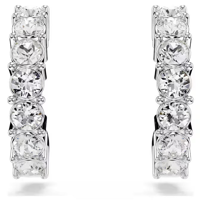 Swarovski Mini Hoop earrings Round cut, White, Rhodium plated