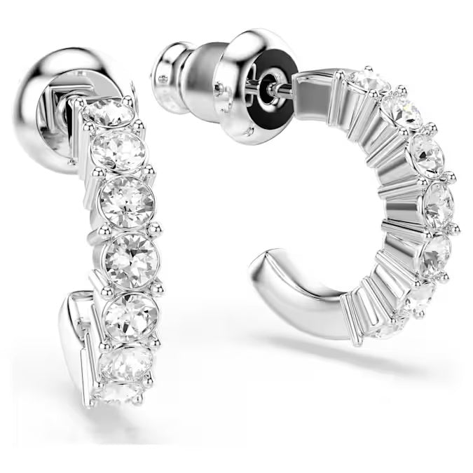Swarovski Mini Hoop earrings Round cut, White, Rhodium plated