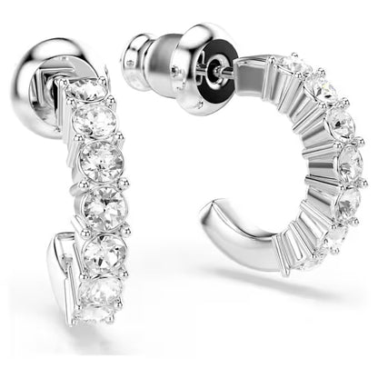 Swarovski Mini Hoop earrings Round cut, White, Rhodium plated