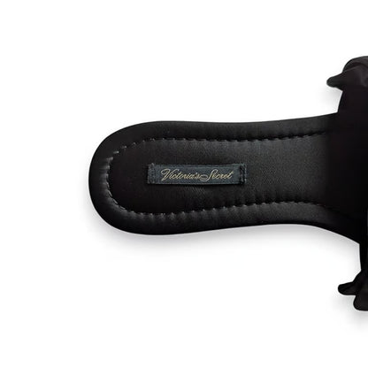 Victoria's Secret Pearl Heart Black Satin Bow Slide Slippers US 5/6