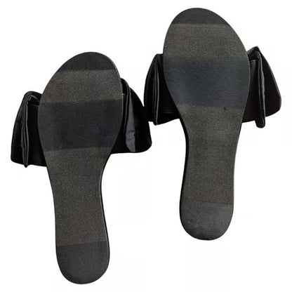 Victoria's Secret Pearl Heart Black Satin Bow Slide Slippers US 5/6