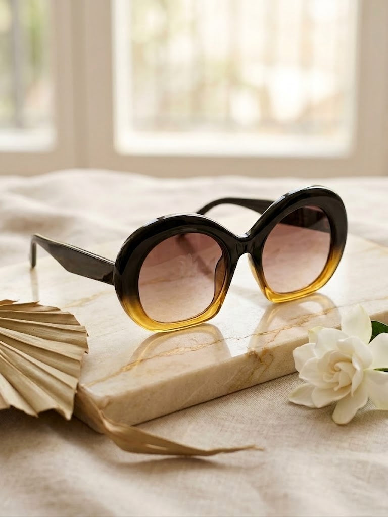 Vincci Chunky Gradient Frame Sunglasses- Black Amber