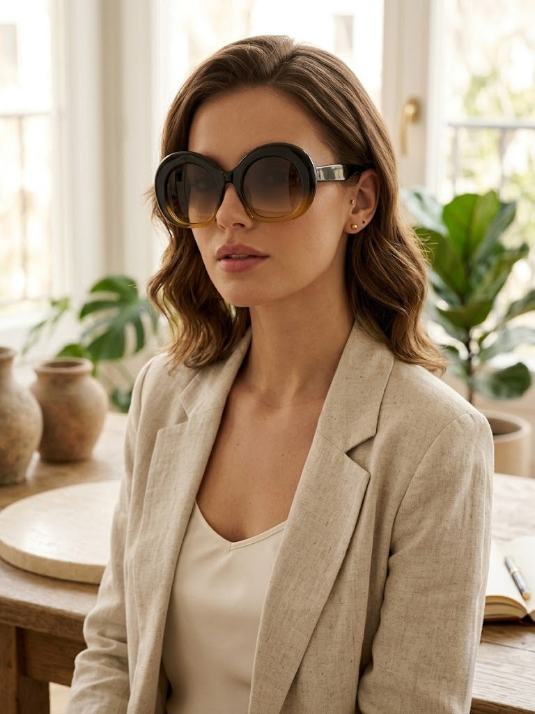Vincci Chunky Gradient Frame Sunglasses- Black Amber