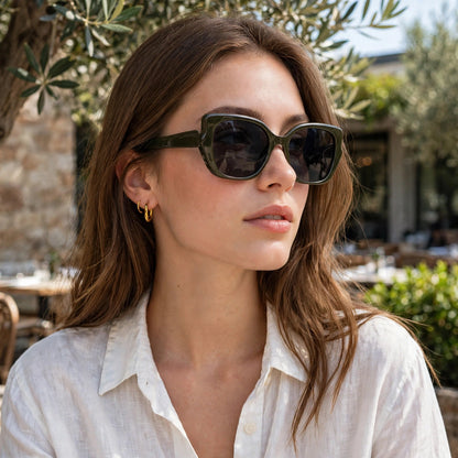 Vincci Geometric Oversized Frame Sunglasses- Dark Olive