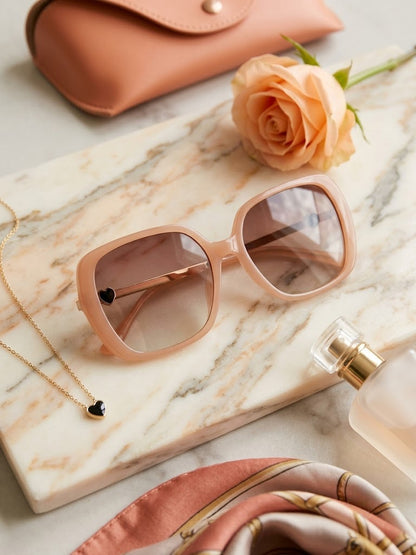 Vincci Heart Charm Oversized Square Sunglasses - Peach