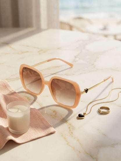 Vincci Heart Charm Oversized Square Sunglasses - Peach