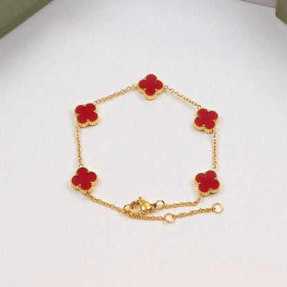 Women's Stainless Steel Flower Charm Bracelets- Red