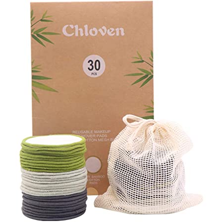 Chloven 30 Pack Organic Reusable Makeup Remover Pads