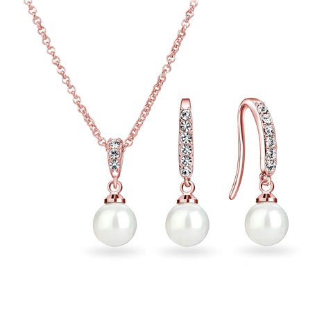 Philip Jones Rose Gold Plated Pearl Drop Set Created with Austrian Crystals