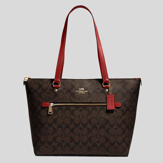 Coach Gallery Tote Bag In Signature Canvas- Brown 1941 Red