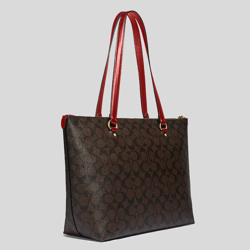 Coach Gallery Tote Bag In Signature Canvas- Brown 1941 Red
