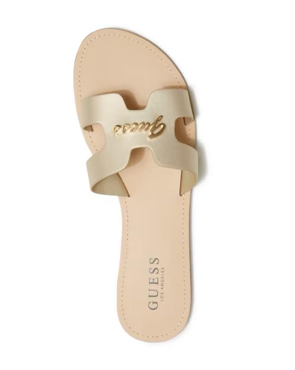 Guess Issa Cutout Logo Slide Sandals- Gold (UK 7)