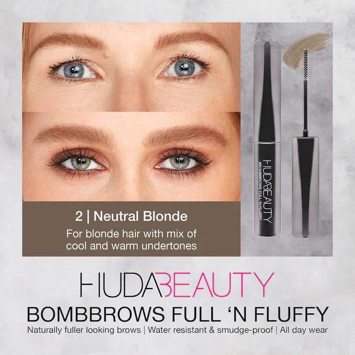 Huda Beauty #BombBrows Full 'n Fluffy Volumizing Fiber Gel- 2 Neutral Blonde