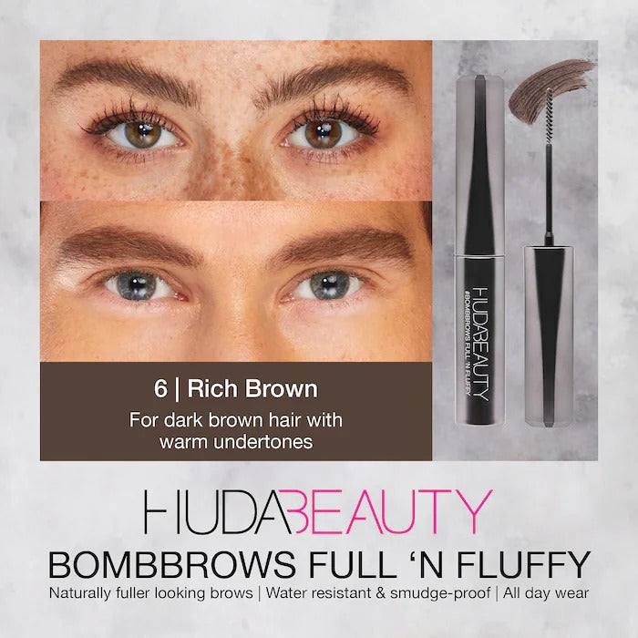 Huda Beauty #BombBrows Full 'n Fluffy Volumizing Fiber Gel- 6 Rich Brown