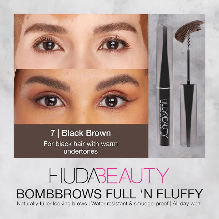 Huda Beauty #BombBrows Full 'n Fluffy Volumizing Fiber Gel- 7 Black Brown