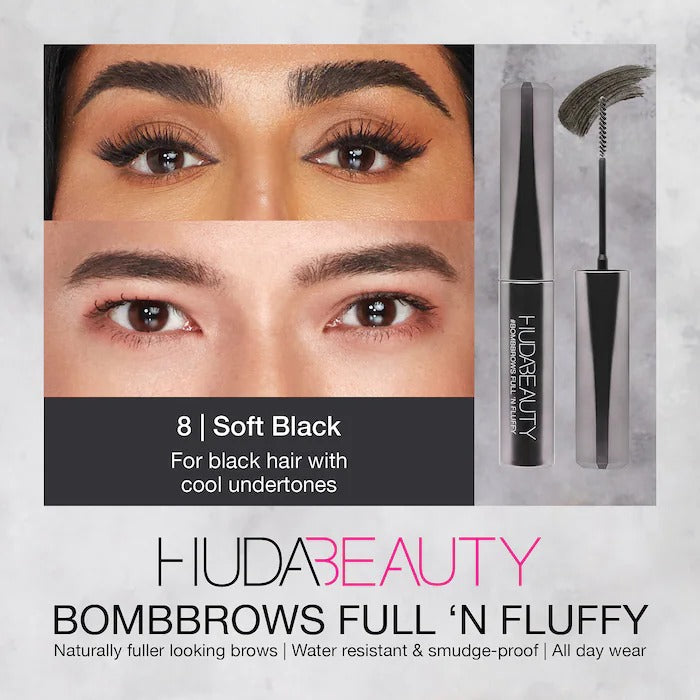 Huda Beauty #BombBrows Full 'n Fluffy Volumizing Fiber Gel- 8 Soft Black