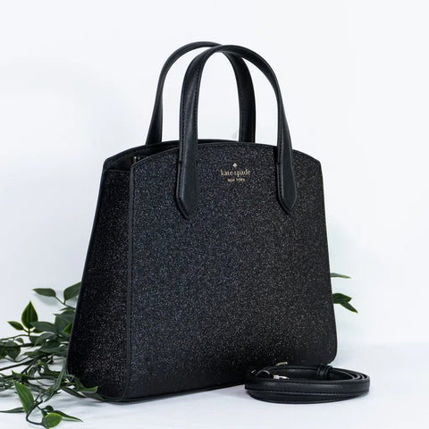 Kate Spade Black Glitter Tinsel Satchel Crossbody Handbag Bag