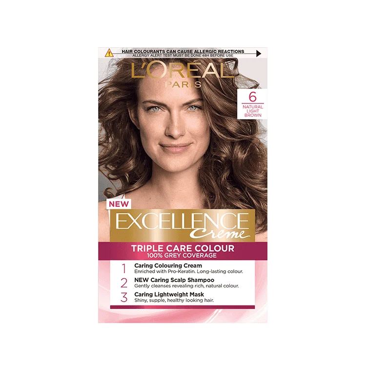 Loreal Excellence Triple Care Cream Colour Natural Light Brown 6