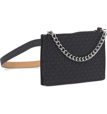 MICHAEL KORS Pull Chain Leather Belt Bag-Black