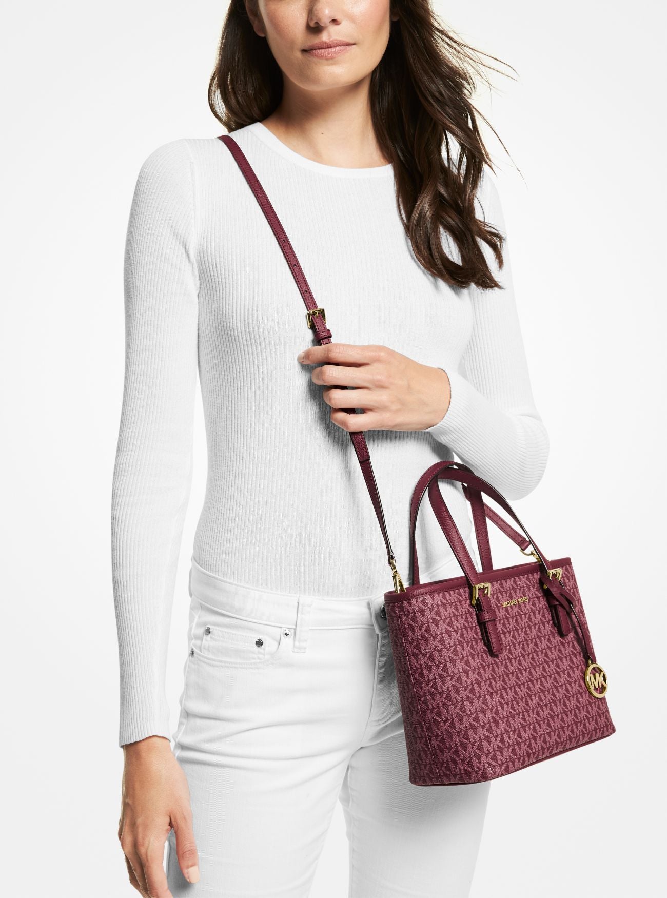 Michael Kors Jet Set Travel Extra Small Logo Top Zip Tote Bag Mulberry MLT