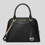 Michael Kors Jet Set Travel Medium Saffiano Leather Dome Satchel- Black
