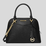 Michael Kors Jet Set Travel Medium Saffiano Leather Dome Satchel- Black