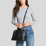 Michael Kors Jet Set Travel Medium Saffiano Leather Dome Satchel- Black