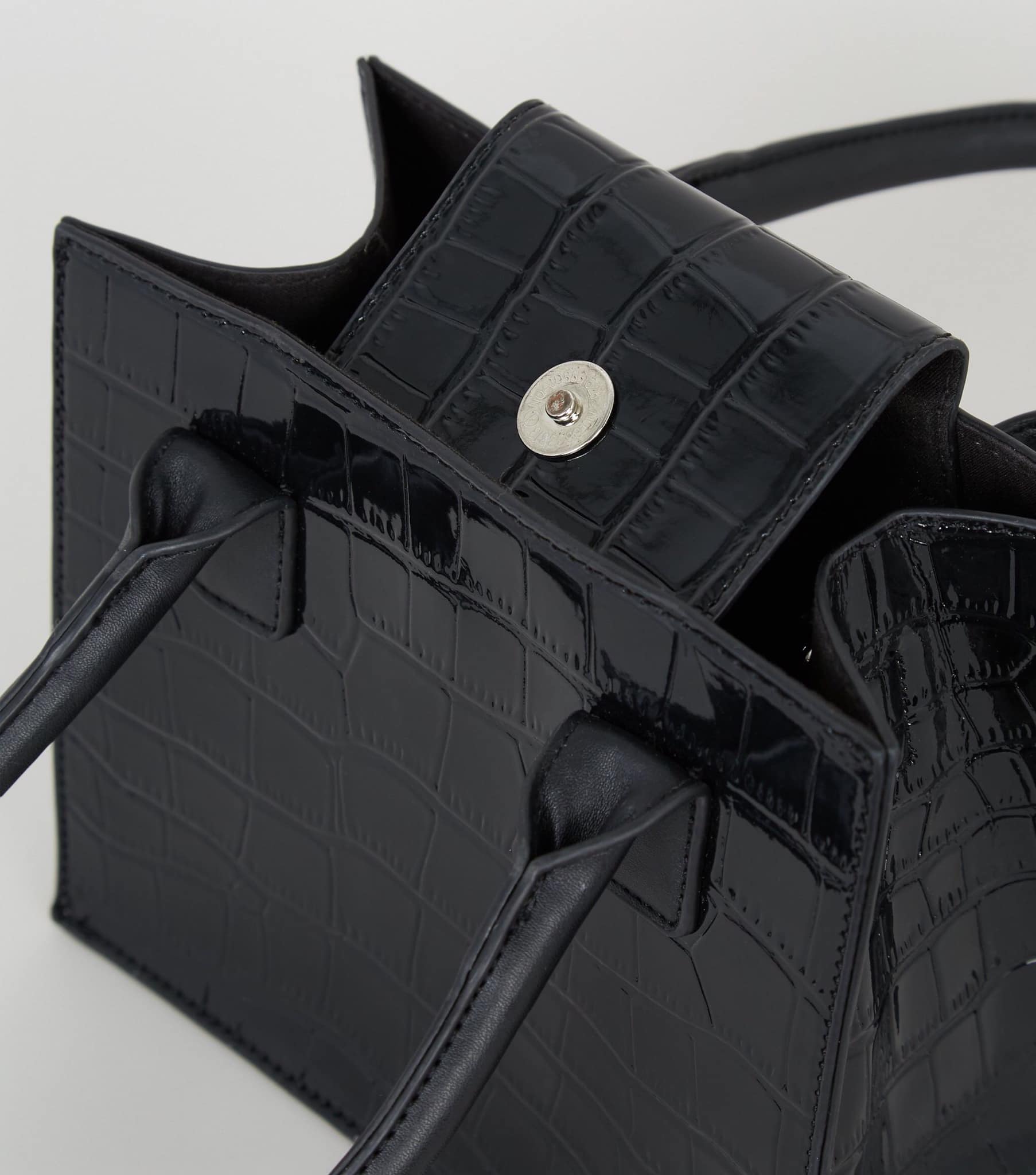 New Look Patent Croc Mini Tote Bag- Black